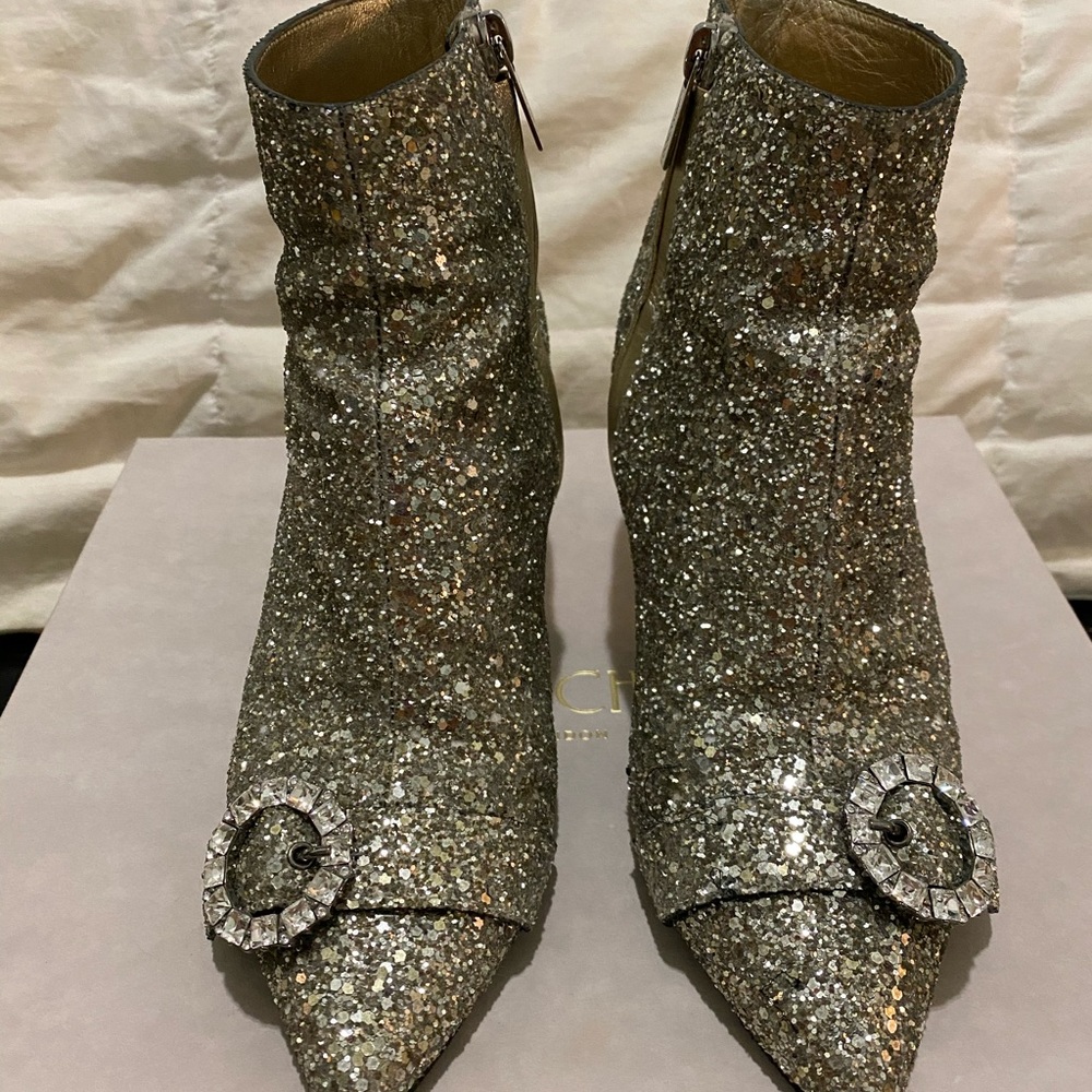 JIMMY CHOO Hanover Glitter Booties (36.5)